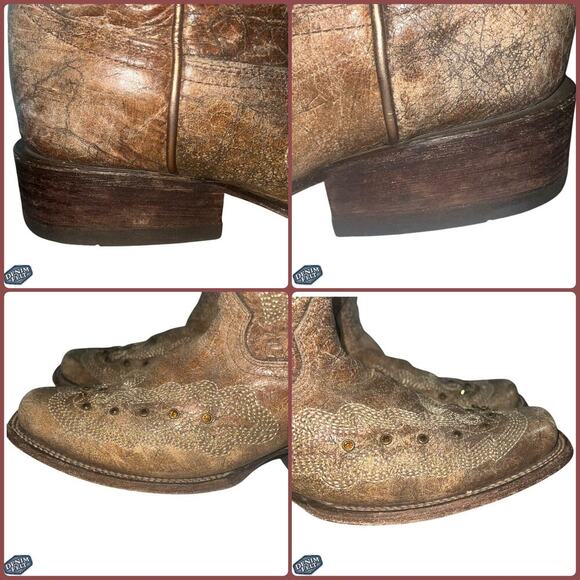 Corral Boots Women’s Metalic Cognac Stitching & Studs Square Toe Western Boots - Picture 15 of 16